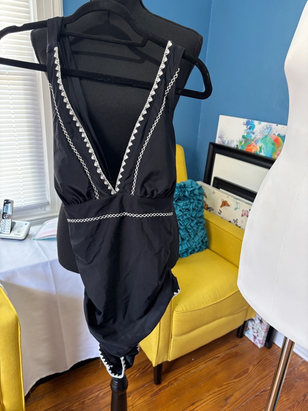 Cupshe Black One-Piece Swimsuit with White Trim
